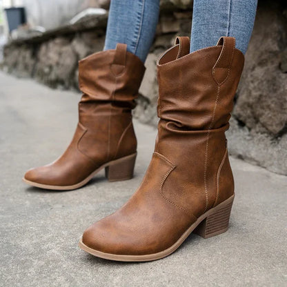 Western Cowboy Stiefeletten aus Kunstleder mit Absatz für Damen | Ideal für jede Jahreszeit