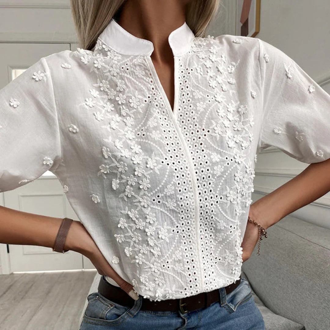 Sina - Bluse - Elegant - Weiß / Materialien / Vielseitiges Design - Alltagstauglich