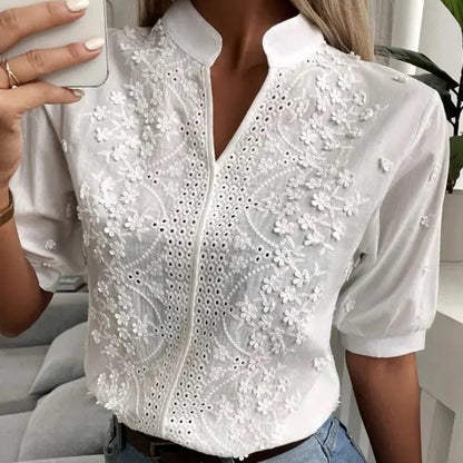 Sina - Bluse - Elegant - Weiß / Materialien / Vielseitiges Design - Alltagstauglich