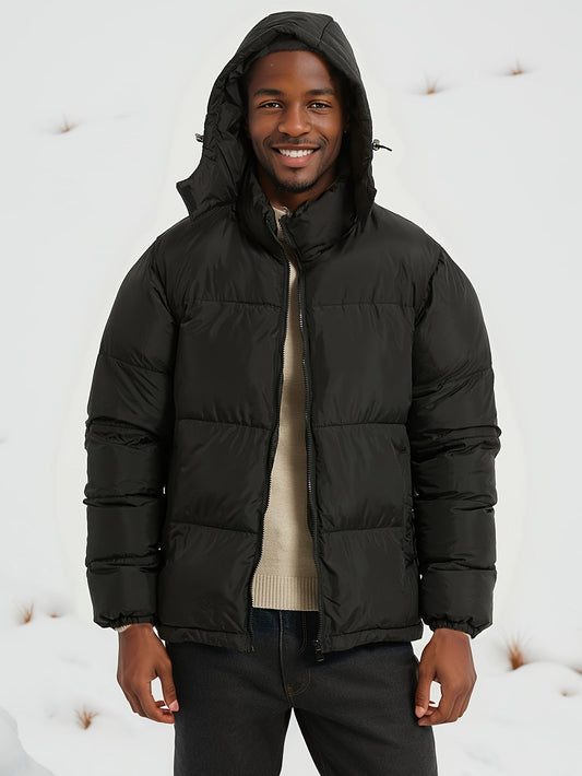 Casual Einfarbiger Hooded Daunen Parka Winterjacke mit Reissverschluss für Herren | Ideal für den Winter