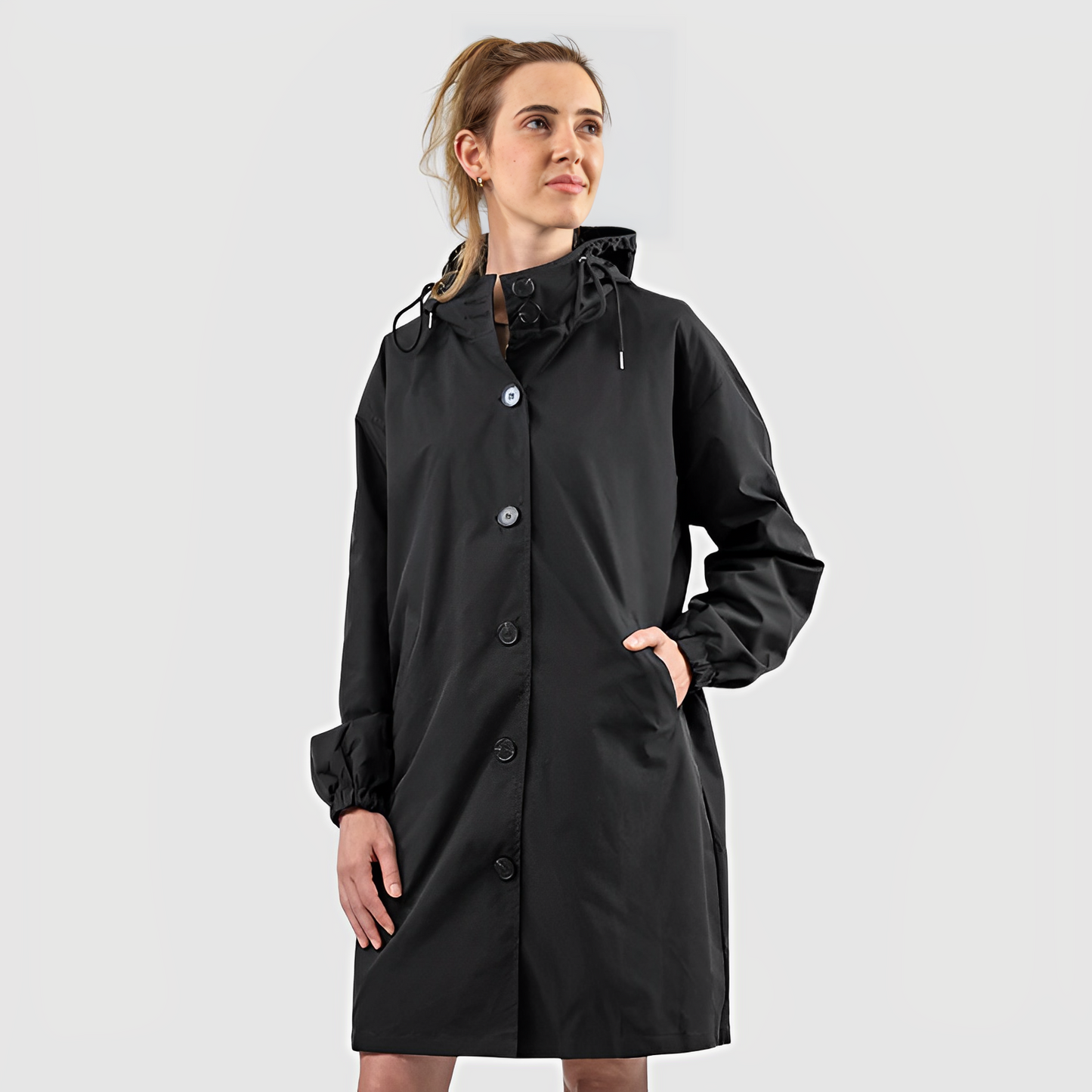 Wasserfeste Knopf-Regenjacke Mit Kapuze Für Damen | Ideal für den Winter