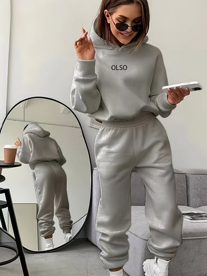 Lässiges Hoodie-Set Mit "Olso"-Print Und Jogginghose Mit Elastischem Bund Für Damen | Ideal für Outdoor-Aktivitäten