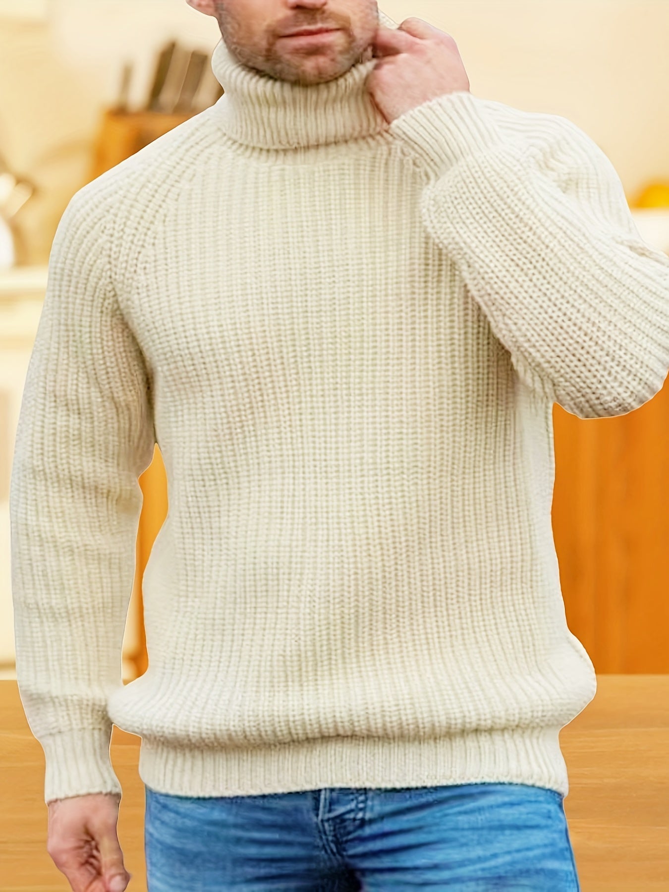 Vintage-Strickrollkragenpullover Für Herren In Beige | Ideal für den Winter