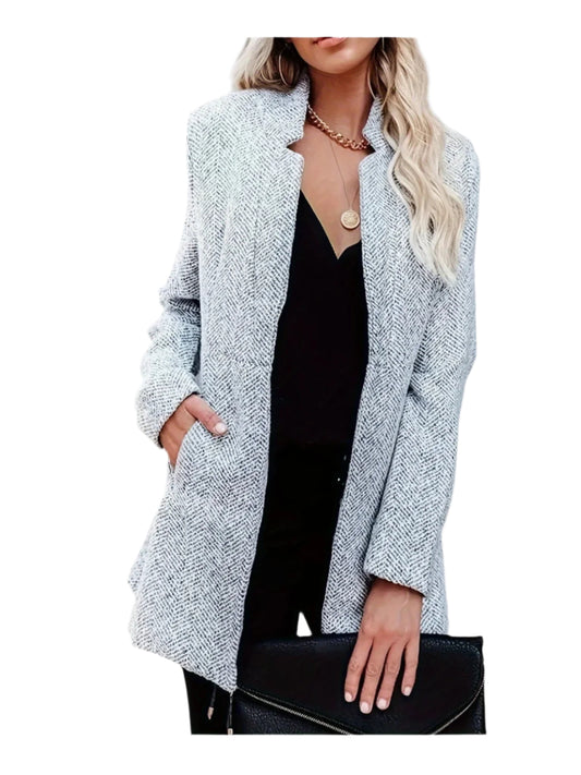 Lässiger Gestreifter Offener Blazer Mit Stehkragen Für Damen | Perfekt für lässige Tage