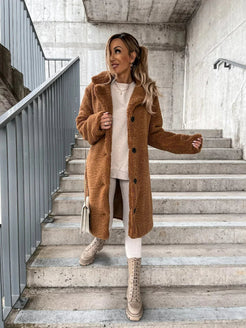 Eleganter Plüsch-Trenchcoat mit Knöpfen für Damen | Ideal für den Winter