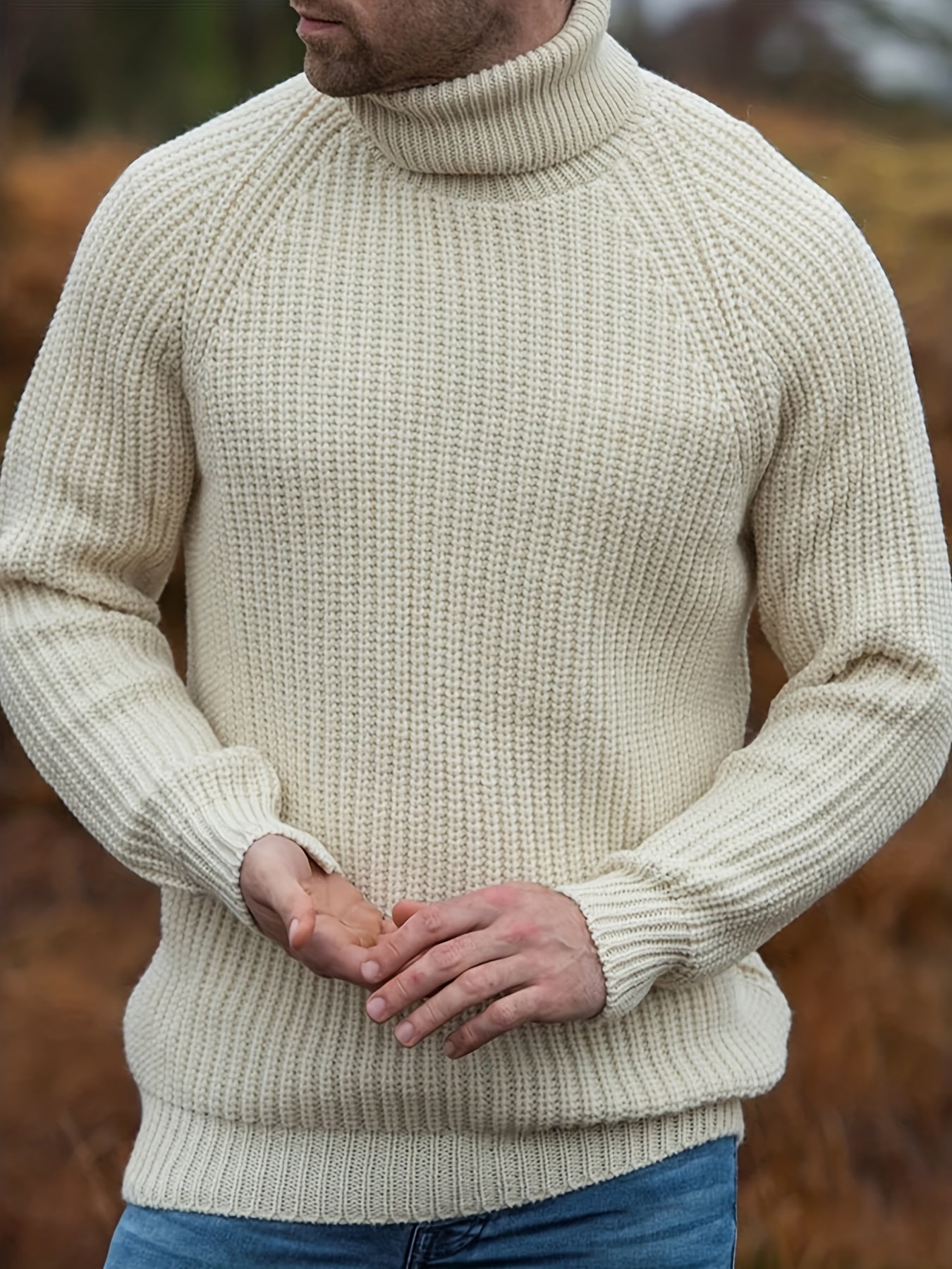 Vintage-Strickrollkragen-Sweatshirt Für Herren In Beige | Ideal für den Winter