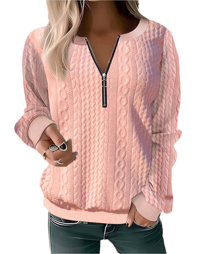 Eleganter Halb-Reissverschluss Kabelstrickpullover Für Damen | Ideal für den Winter