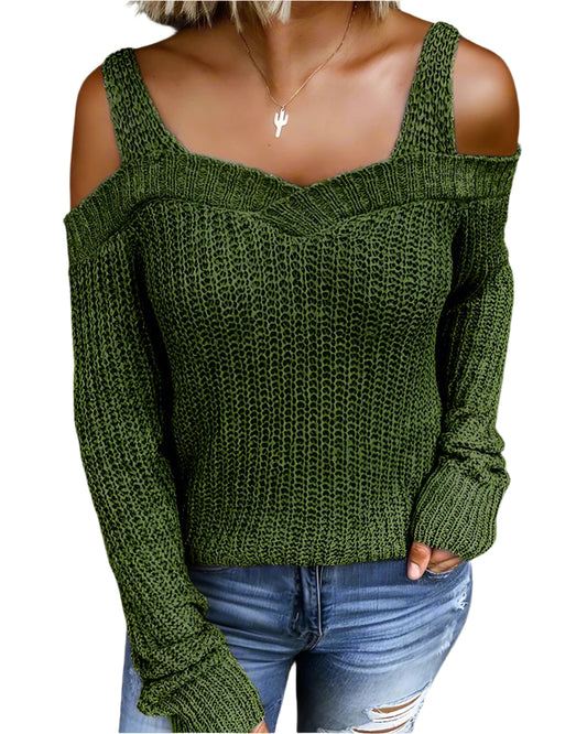 Eleganter Solider Strickpullover mit Langen Ärmeln und Cut-Out-Detail für Damen | Ideal für den Winter