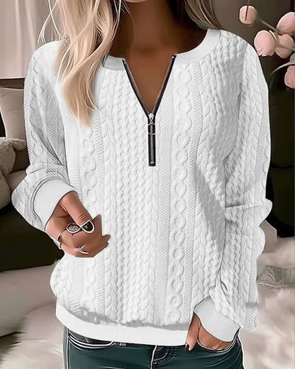 Eleganter Halb-Reissverschluss Kabelstrickpullover Für Damen | Ideal für den Winter