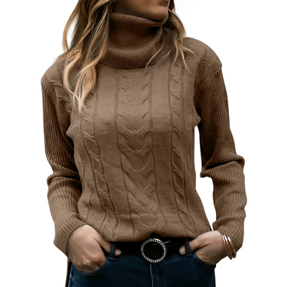 Eleganter Rollkragen-Strickpullover Mit Kabelstrick Für Damen | Ideal für den Winter