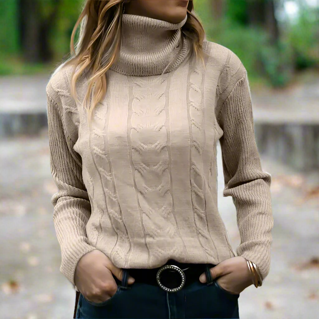 Eleganter Rollkragen-Strickpullover Mit Kabelstrick Für Damen | Ideal für den Winter