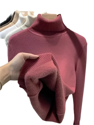 Schmal Geschnittener Strickpullover Mit Hohem Kragen Und Flauschigem Futter Für Damen | Ideal für den Winter