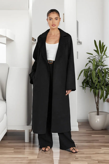 Stilvoller Gürteltrenchcoat mit Hose als Zweiteiler-Set für Damen | Ideal für den Winter