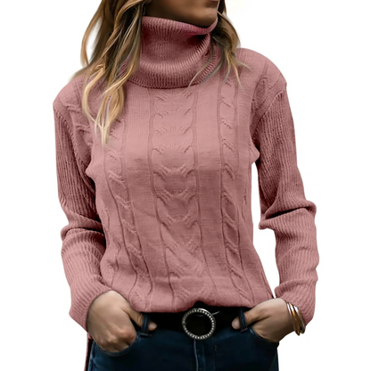 Eleganter Rollkragen-Strickpullover Mit Kabelstrick Für Damen | Ideal für den Winter