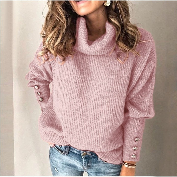 Warmer Rollkragenpullover mit Knöpfen für Damen | Ideal für den Winter