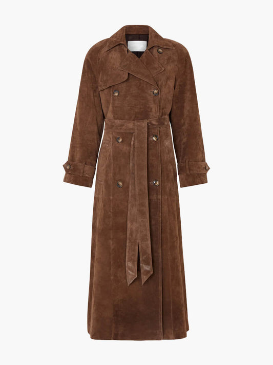 Brauner Wildleder Trenchcoat für Damen