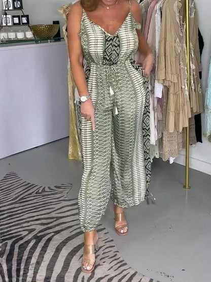 Edwina - Jumpsuit - Schick - Grün und Beige Mix / Sinnlicher Rücken - Ideal für Sommer