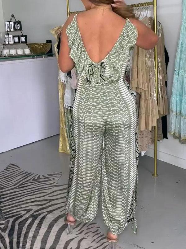 Edwina - Jumpsuit - Schick - Grün und Beige Mix / Sinnlicher Rücken - Ideal für Sommer