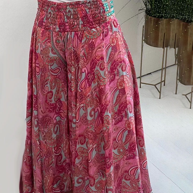 Lenora - Hose - Elegant - Rosa/Grün / Elastischer Bund - Alltagstauglich