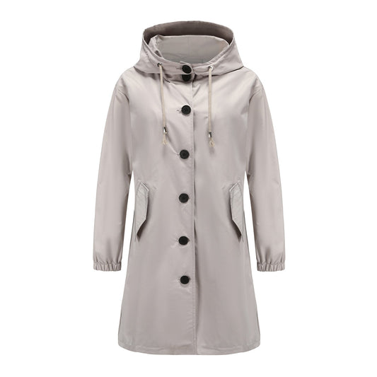 Warme Einfarbige Knopf-Regenjacke Mit Kapuze Für Damen | Ideal für den Winter